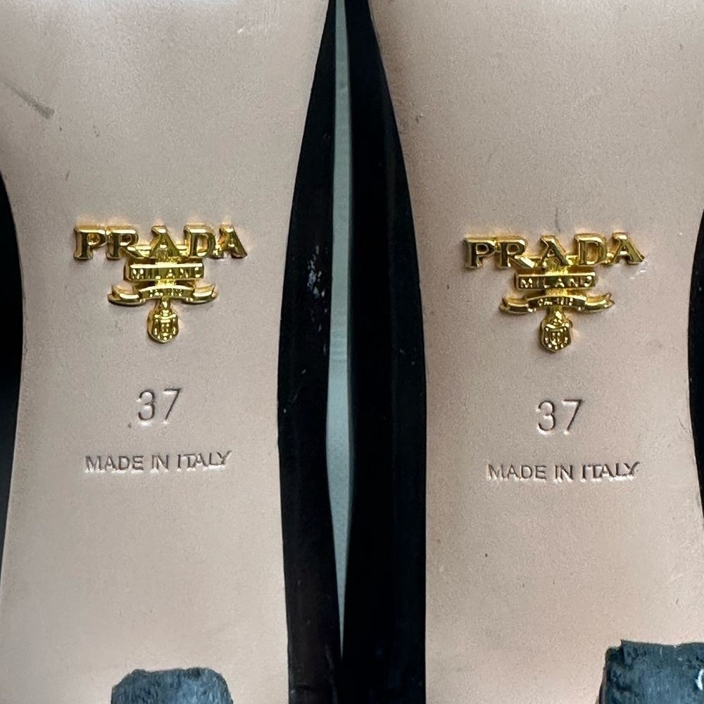 Prada Spazzolato Fume Brown Platform Pumps Peep Toe Rare Sz US 37 EUC $550 - Picture 15 of 16